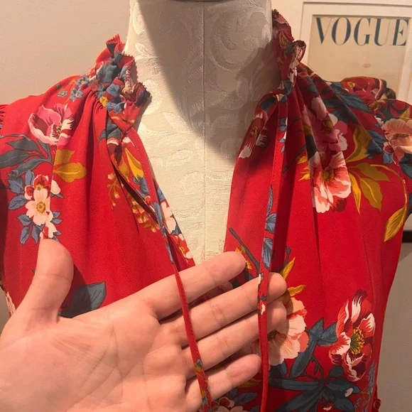 Loft red floral dress with pockets oversized xs - Picture 9 of 11